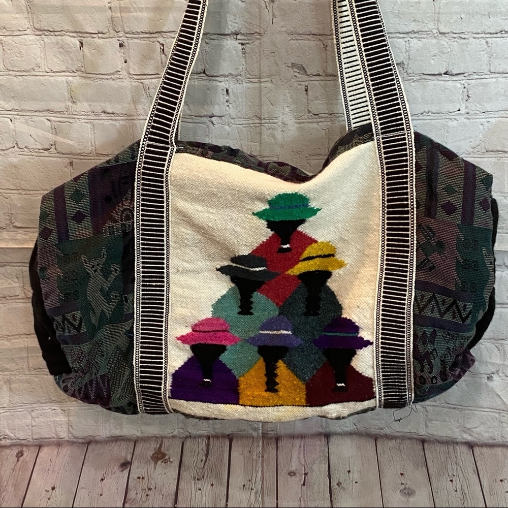 Maxi Tote Bag Asian Oriental Inspired Large Needlepoint Zipper Top Straps